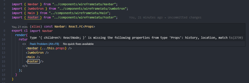 code snippet: error at parent component referring to Navbar component